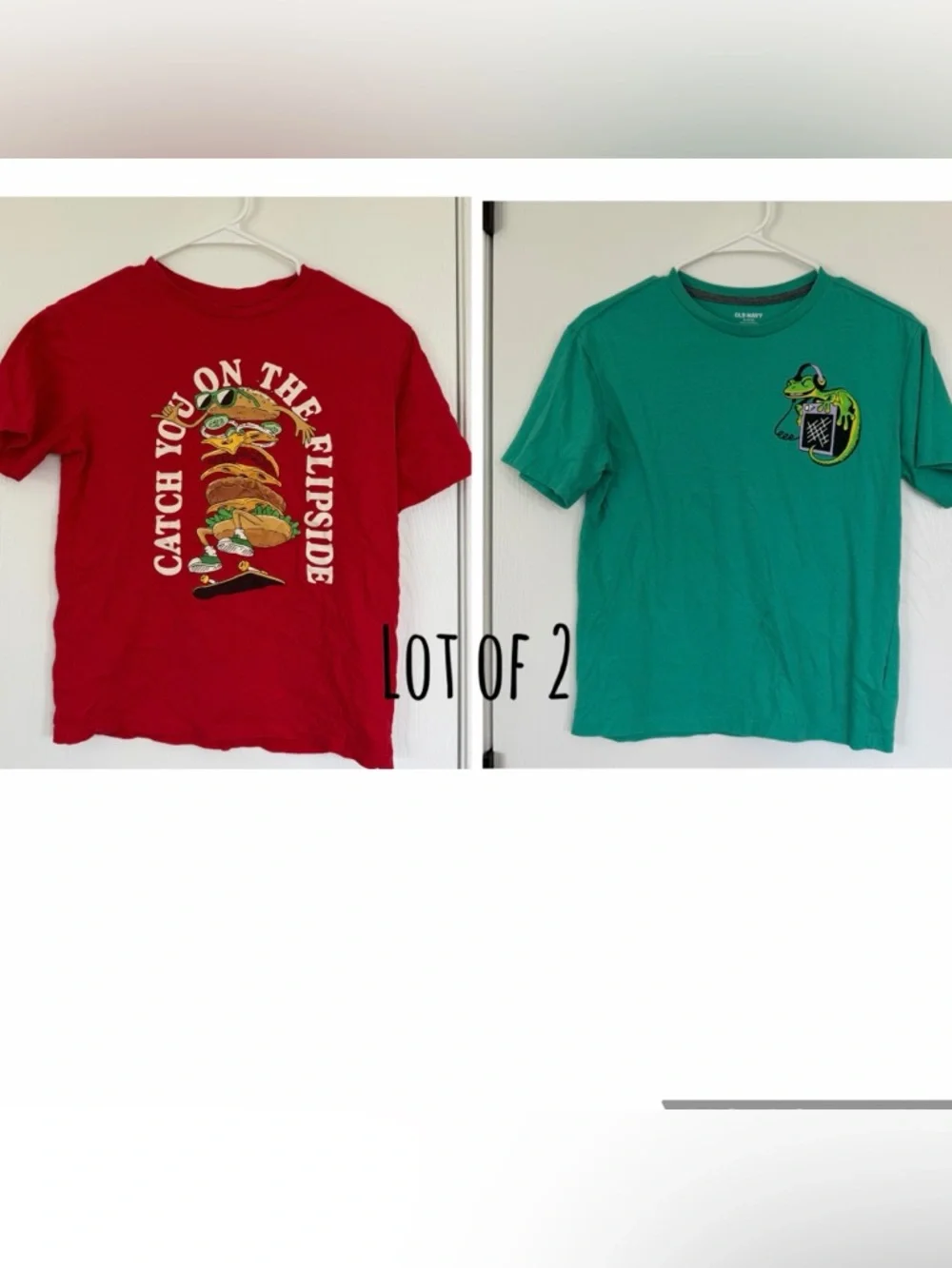 Lot of 2 Old Navy graphic print boys short sleeve shirts‎ XL 14-16 tacos reptile